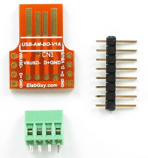 USB Type A male connector breakout board components