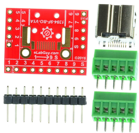 9 pin FireWire 800  Female connector breakout board components