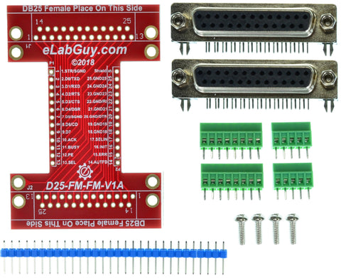 D25-F-F-V1A DB25 Printer Port Female to Female pass-through adapter breakout board